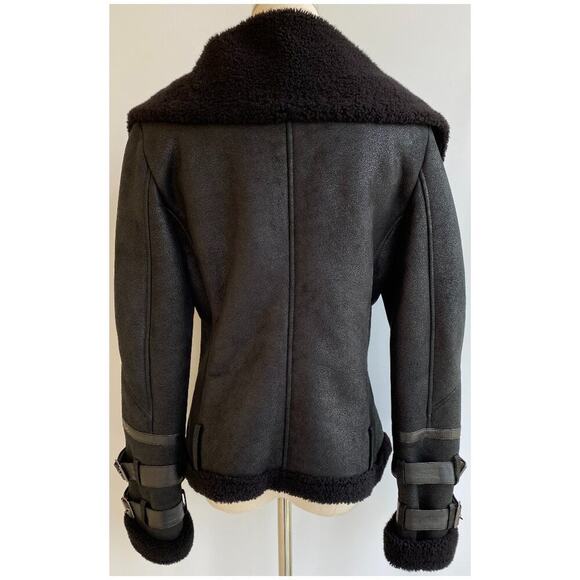 Harlin Genuine Shearling Sheepskin Motorcycle Leather Coat Wrist Buckles size 4 - Picture 3 of 12